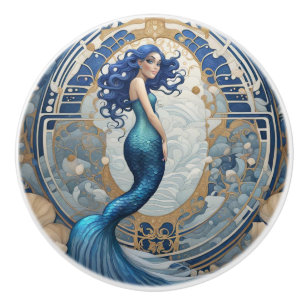 Bouton De Porte En Céramique Style Art Nouveau Mermaid Bleu Art Déco