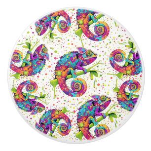 Bouton De Porte En Céramique Style d'aquarelle des teintures Chameleon