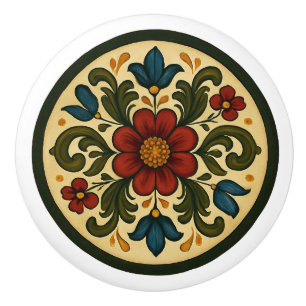 Bouton De Porte En Céramique Style de peinture tole bavarois, décoration folklo