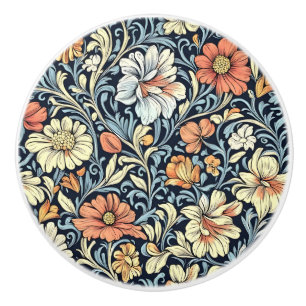 Bouton De Porte En Céramique style floral William Morris à motif d'acanthe