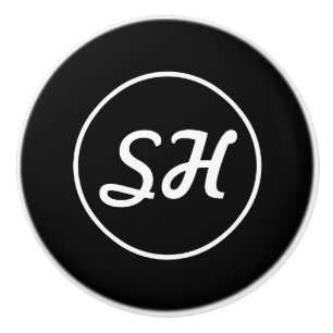 Bouton De Porte En Céramique Style Rétro-Moderne Monogramme Noir & Blanc