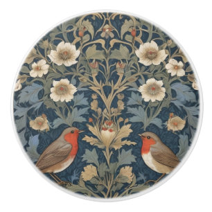 Bouton De Porte En Céramique Style Robin Bird Couple William Morris