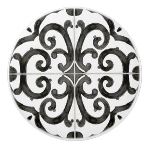 Bouton De Porte En Céramique Style rustique Farmhouse Carrelage noir blanc Déc