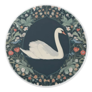 Bouton De Porte En Céramique Style Swan William Morris Face droite à Floral