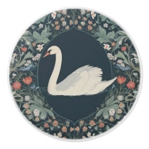 Bouton De Porte En Céramique Style Swan William Morris Face gauche Floral
