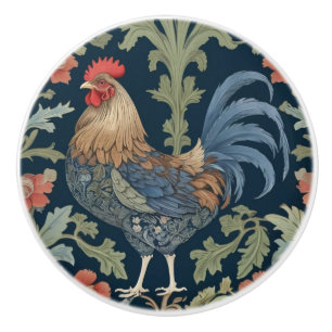 Bouton De Porte En Céramique Style William Morris Face gauche au poulet floral