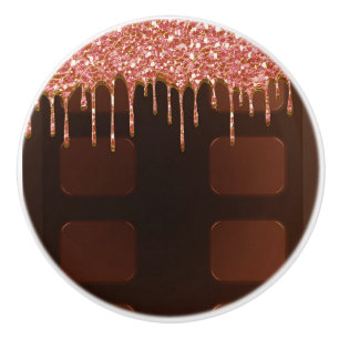 Bouton De Porte En Céramique Sucreries Fille Rose Pailleté Chocolat Coulant