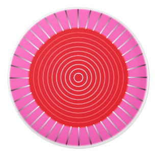 Bouton De Porte En Céramique Sunburst géométrique moderne - Fuchsia et Red