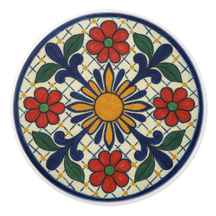 Bouton De Porte En Céramique Sunburst Mexicaine Talavera Floral Ceramic Knob