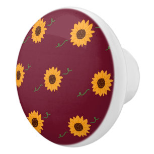 Bouton De Porte En Céramique Sunflower Ceramic Knob (Grange Rouge & Or)
