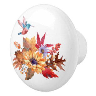 Bouton De Porte En Céramique Sunflowers et Humming Bird Ceramic Knob