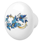 Bouton De Porte En Céramique Symbol Infinity of Blue Morpho Butterflies (Droite)