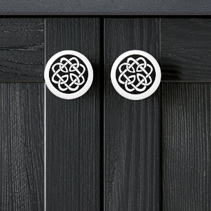 Bouton De Porte En Céramique Symbole de cercle en entrelacs celtique noir et bl