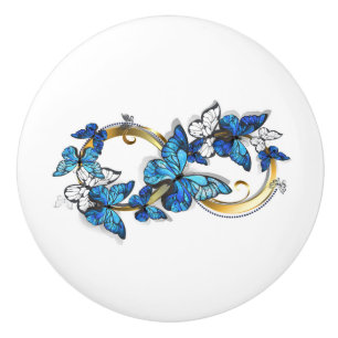 Bouton De Porte En Céramique Symbole infini de papillons Morpho bleus