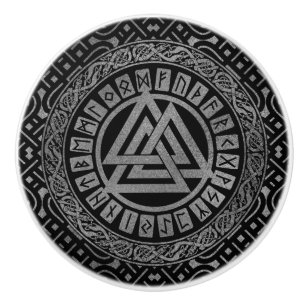 Bouton De Porte En Céramique Symbole métallique argenté de Valknut sur le motif