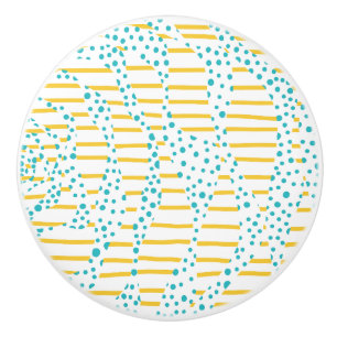 Bouton De Porte En Céramique Taches & Rayures 2 en Turquoise, Jaune et Blanc