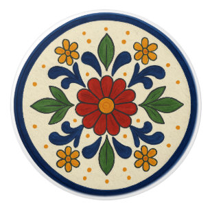 Bouton De Porte En Céramique Talavera mexicaine folk Floral Ceramic Knob