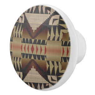 Bouton De Porte En Céramique Tan foncé Taupe Brown Rouge Noir Tribal Art