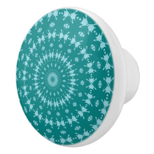 Bouton De Porte En Céramique Tanager Turquoise et Bleu sarcelle Motif Abstrait