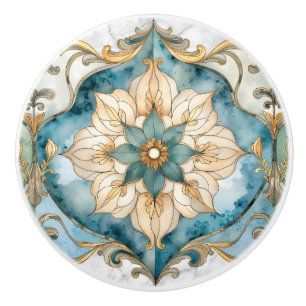 Bouton De Porte En Céramique Tapisserie Cerulean Bloom
