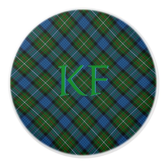 Bouton De Porte En Céramique Tartan officiel Fergusson avec monogramme / initia (Devant)