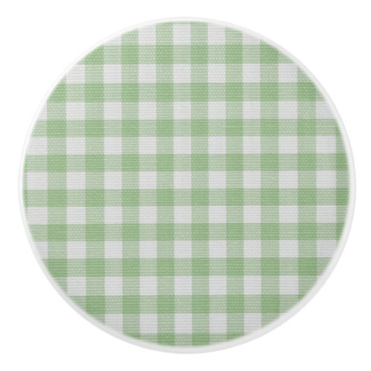 Bouton De Porte En Céramique Tartan vert et blanc plaid texture écossaise (Devant)