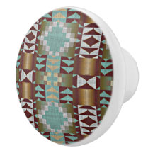 Taupe Brown Turquoise Aqua Blue Tribal Motif