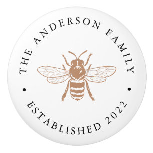 Bouton De Porte En Céramique Taupe   Vintage Illustration d'abeille personnalis