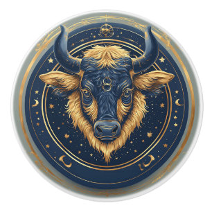 Bouton De Porte En Céramique ♉ Taureau Anneau de Taureau en Or Puck Cadeau Zodi