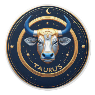 Bouton De Porte En Céramique ♉ Taureau Taureau Doré Cadeau Zodiaque ✨