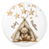 Bouton De Porte En Céramique Teddy bear teepee beige brun étoiles boho pépinièr (Devant)