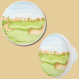 Bouton De Porte En Céramique Terrain de golf désert aquarelle