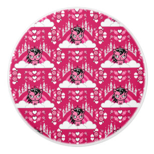 Bouton De Porte En Céramique Terrain Et Château De La Unicorne Rose