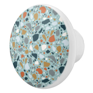 Bouton De Porte En Céramique Terrazzo En Bleu