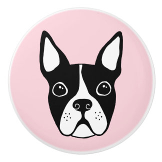 Bouton De Porte En Céramique Terrier de Boston tout arrière - plan de couleur