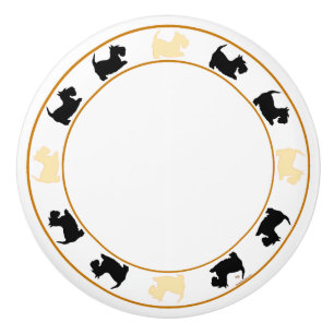 Bouton De Porte En Céramique Terriers écossais blonds comme les blés et noirs