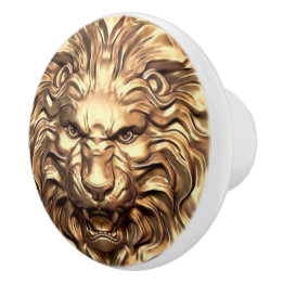 Bouton De Porte En Céramique Tête de lion doré rugissant