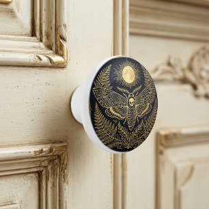 Bouton De Porte En Céramique Tête de mort géométrique dorée papillon céleste