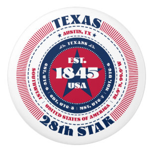 Bouton De Porte En Céramique Texas US State Red White Blue Typographie