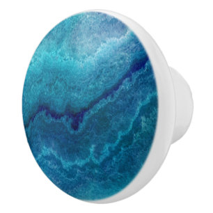 Bouton De Porte En Céramique Texture d'Agate Turquoise Bleu