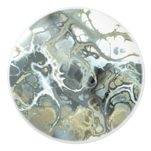 Bouton De Porte En Céramique Texture fluide de pierre de marbre gris et or abst
