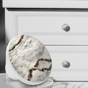 Bouton De Porte En Céramique Textures de marbre blanc et noir Abstrait