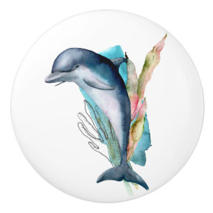 Bouton De Porte En Céramique Thème Plage Dolphin Aquarelle Art Ceramic Knob