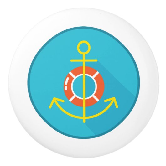 Bouton De Porte En Céramique Tige en céramique, Design de vie côtière, Ancre (Devant)