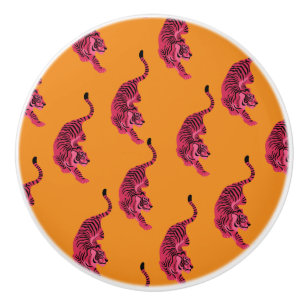 Bouton De Porte En Céramique Tigre - Rose Vibrant