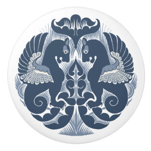 Bouton De Porte En Céramique Tirage céramique Blue Griffins de William De Morga