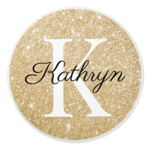 Bouton De Porte En Céramique Tirage doré Monogramme Nom Initiale Tirer en Céram