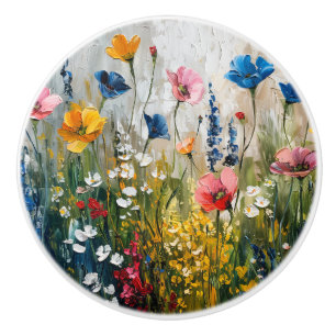 Bouton De Porte En Céramique Tiroir de Prairie Fleurie Colorée