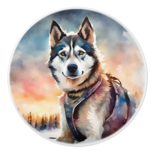 Bouton De Porte En Céramique Tiroir en céramique Chien Husky Sibérien
