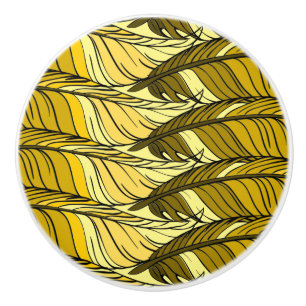 Bouton De Porte En Céramique Tiroir - Plumes Jaunes Carrelées